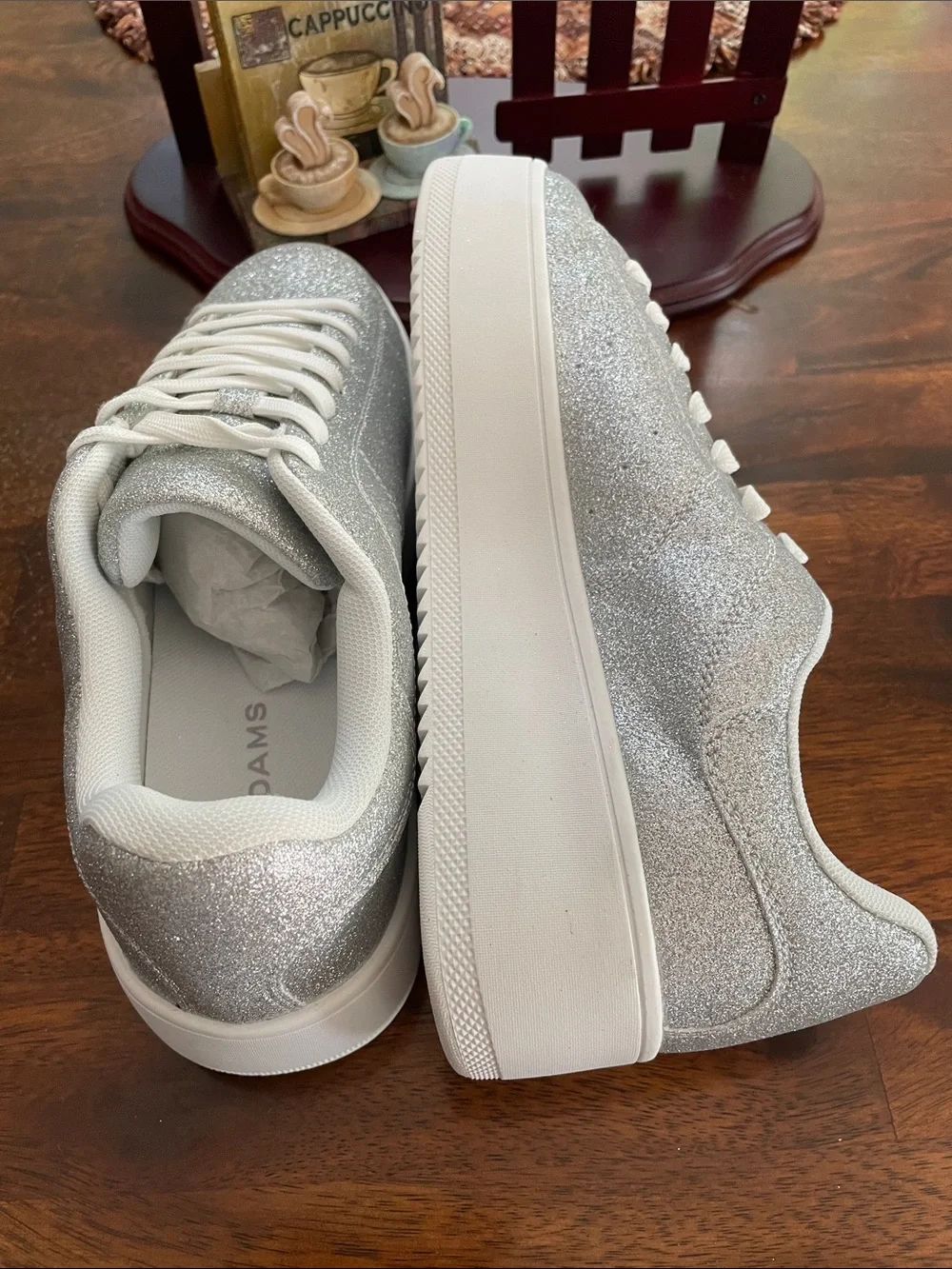 J. ADAMS Hero Platform Sneakers, Women’s 10, Silver Glitter